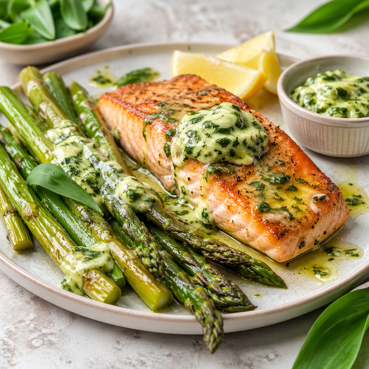 Lachs mit grünem Spargel & Bärlauch-Butter aus dem Airfryer