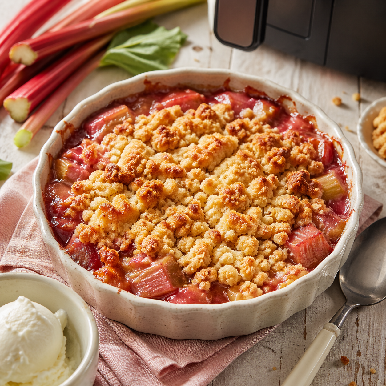 Fruchtiger Rhabarber-Crumble aus dem Airfryer – Frühlingsdessert