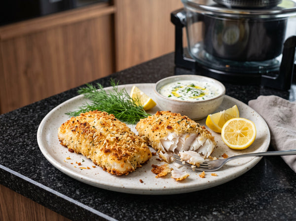 Knuspriger Kabeljau im Parmesan-Mantel aus dem Airfryer – 36 g Eiweiß