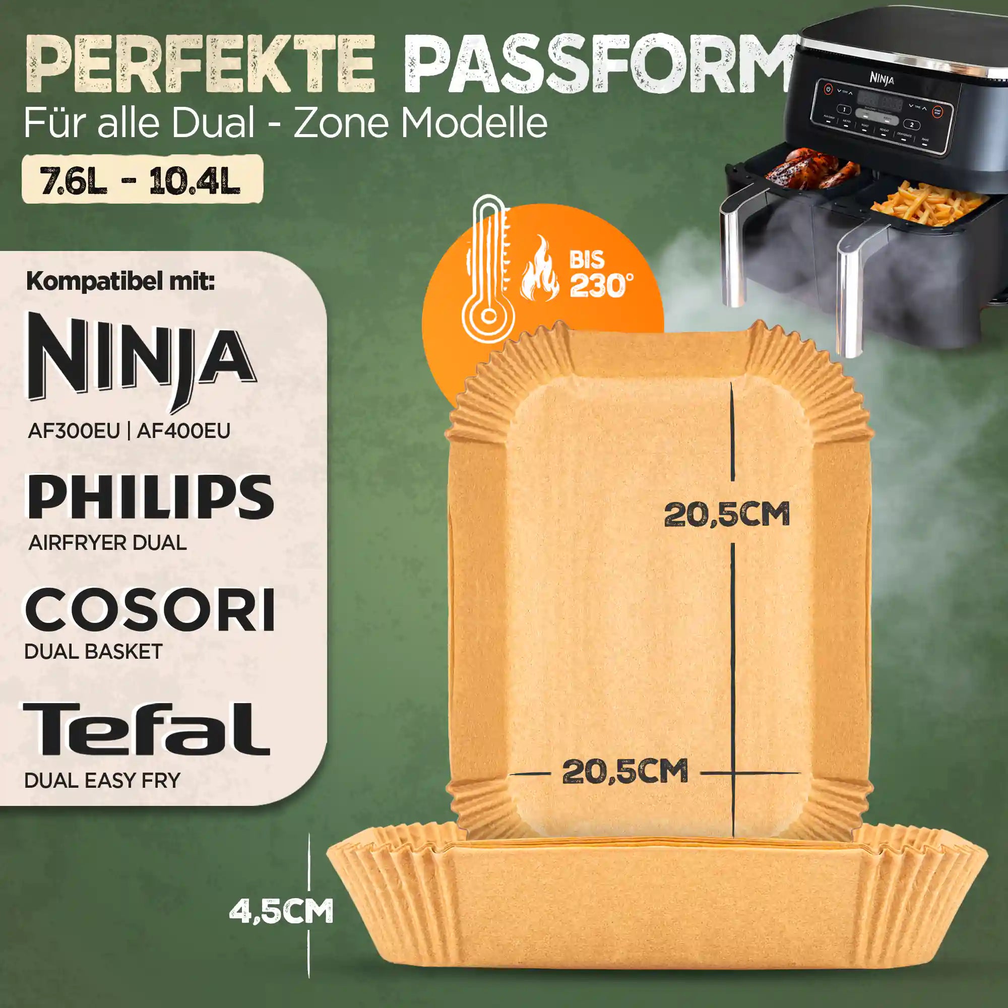 Airfryer Backpapier rechteckig für Dual Zone