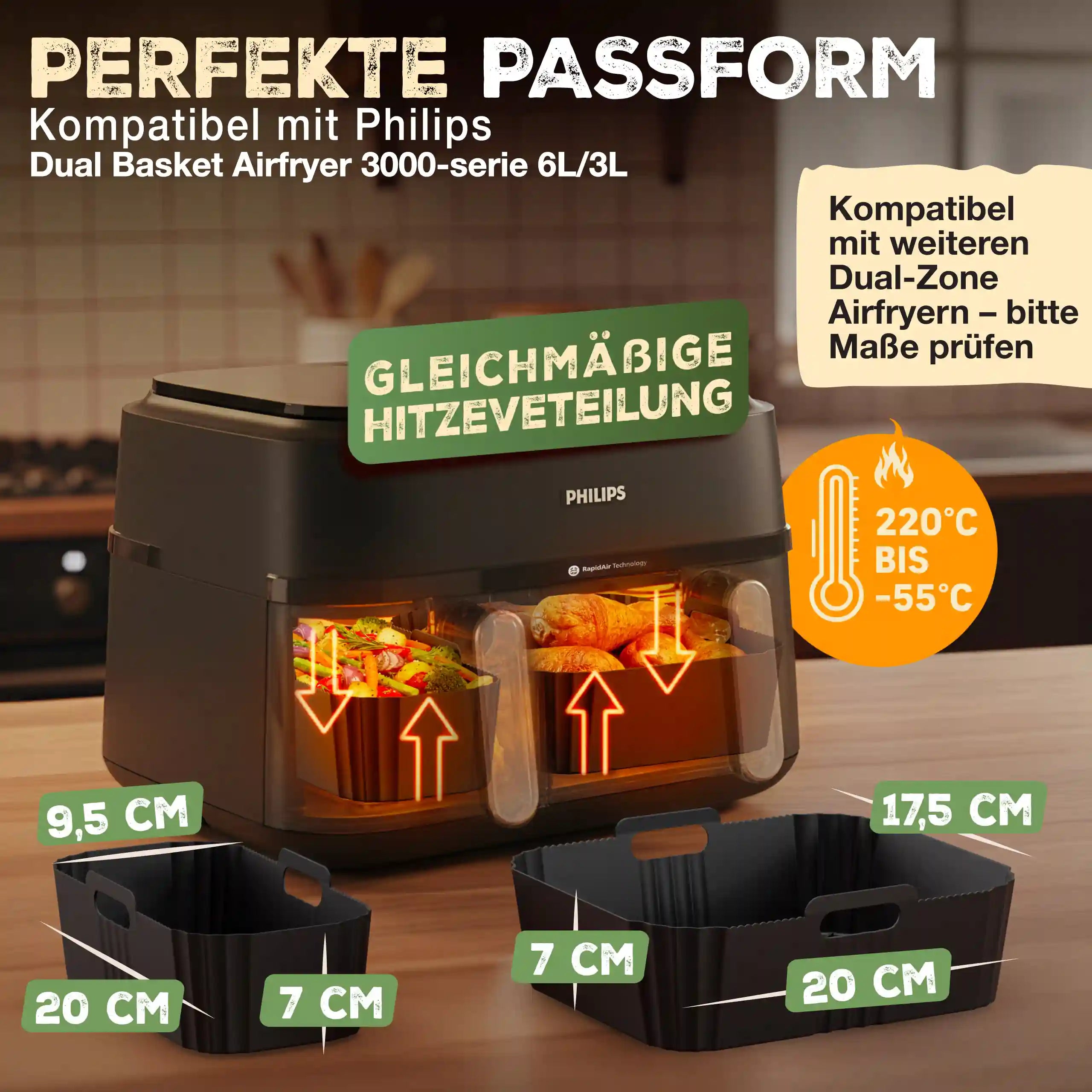 2er Set Silikonform Philips Dual Basket Airfryer 3000 & 5000 Serie