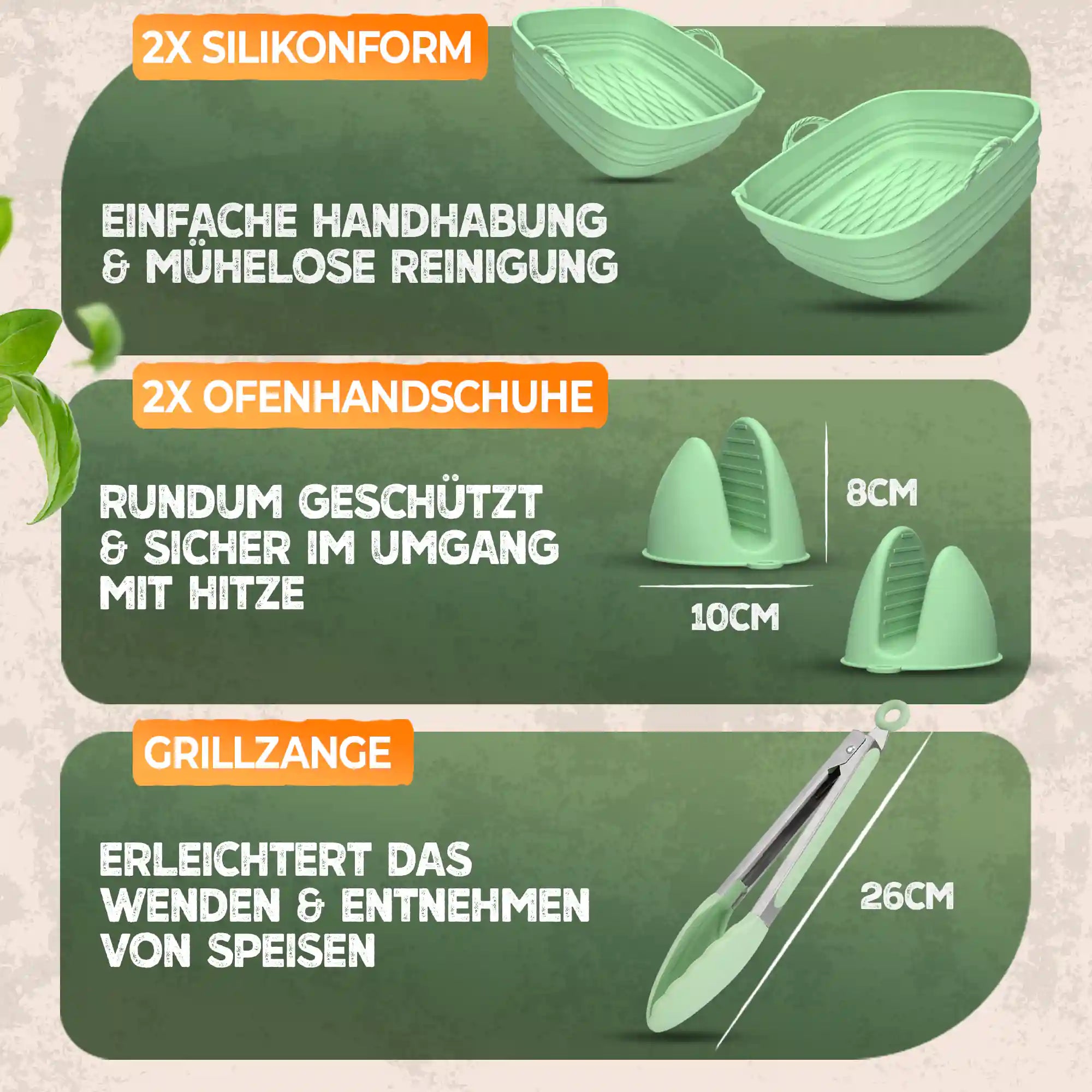 Faltbares Silikonformen Set für eckige Heißluftfritteusen 5-8L