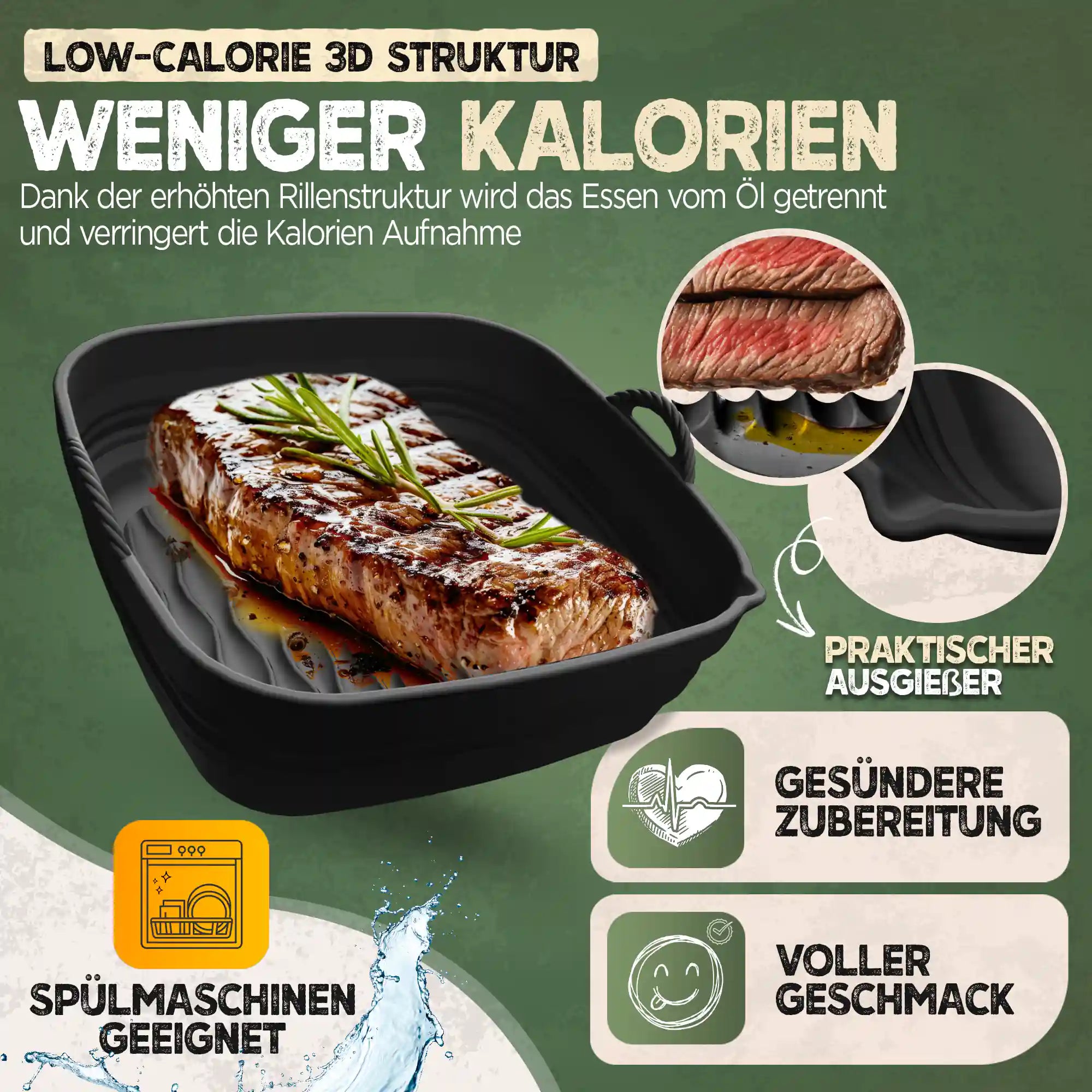 Faltbares Silikonformen Set für eckige Heißluftfritteusen 5-8L