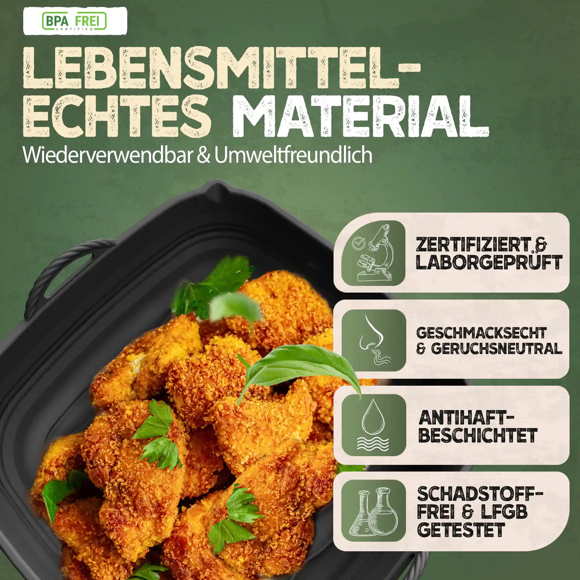 Faltbares Silikonformen Set für eckige Heißluftfritteusen 5-8L