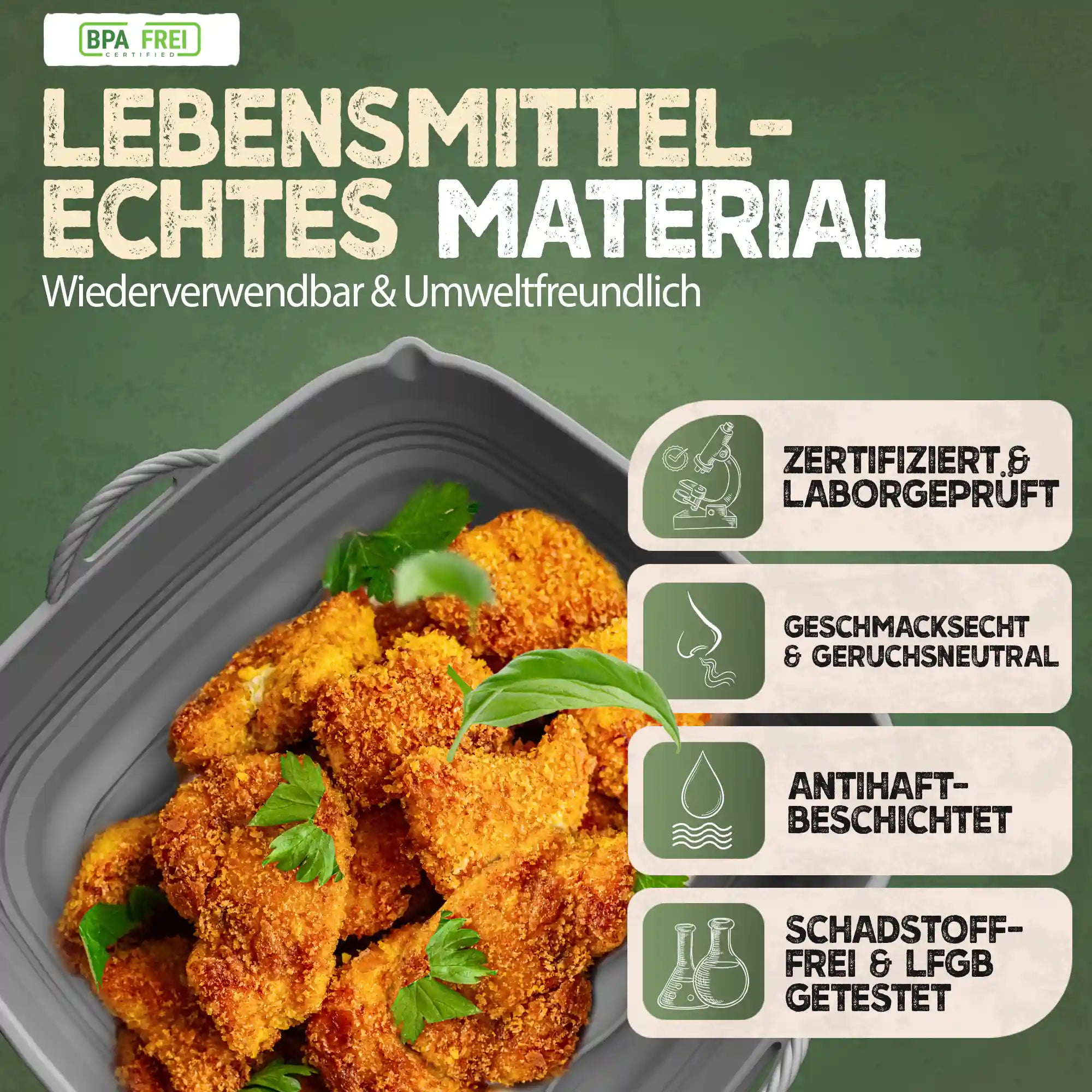 Faltbares Silikonformen Set für eckige Heißluftfritteusen 5-8L