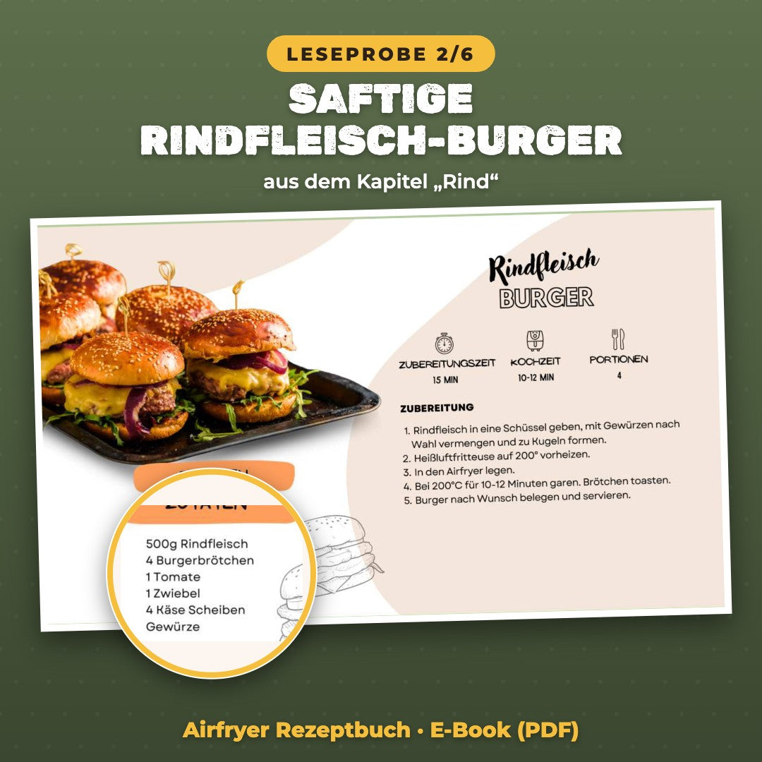 Leseprobe Airfryer Rezept saftige Rindfleisch-Burger