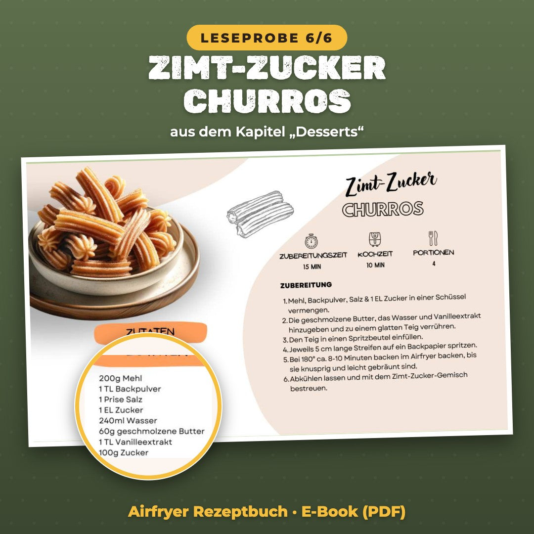Leseprobe Airfryer Rezept Zimt-Zucker Churros aus der Heißluftfritteuse