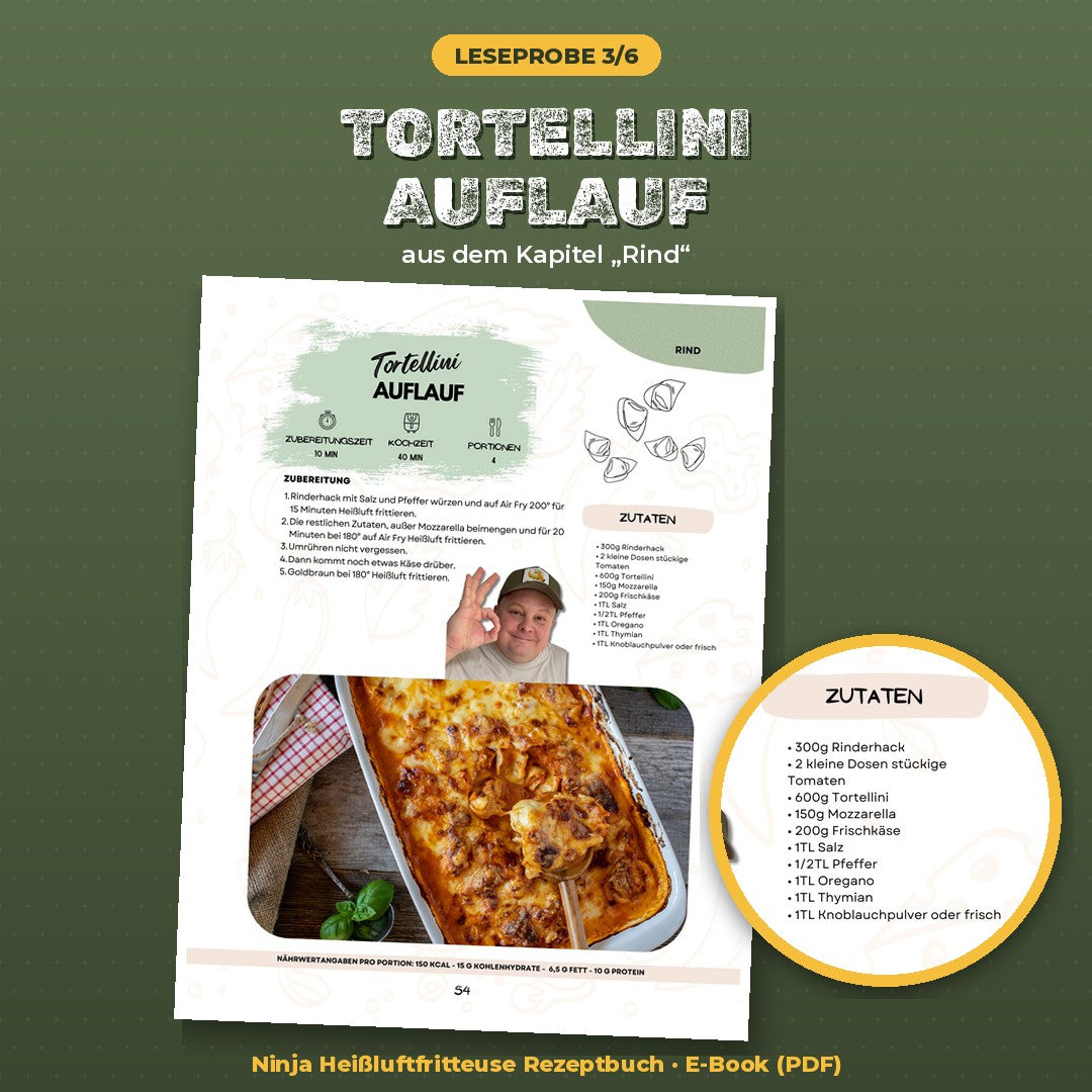 Leseprobe Airfryingkowa Rezept Tortellini-Auflauf aus der Ninja Heißluftfritteuse