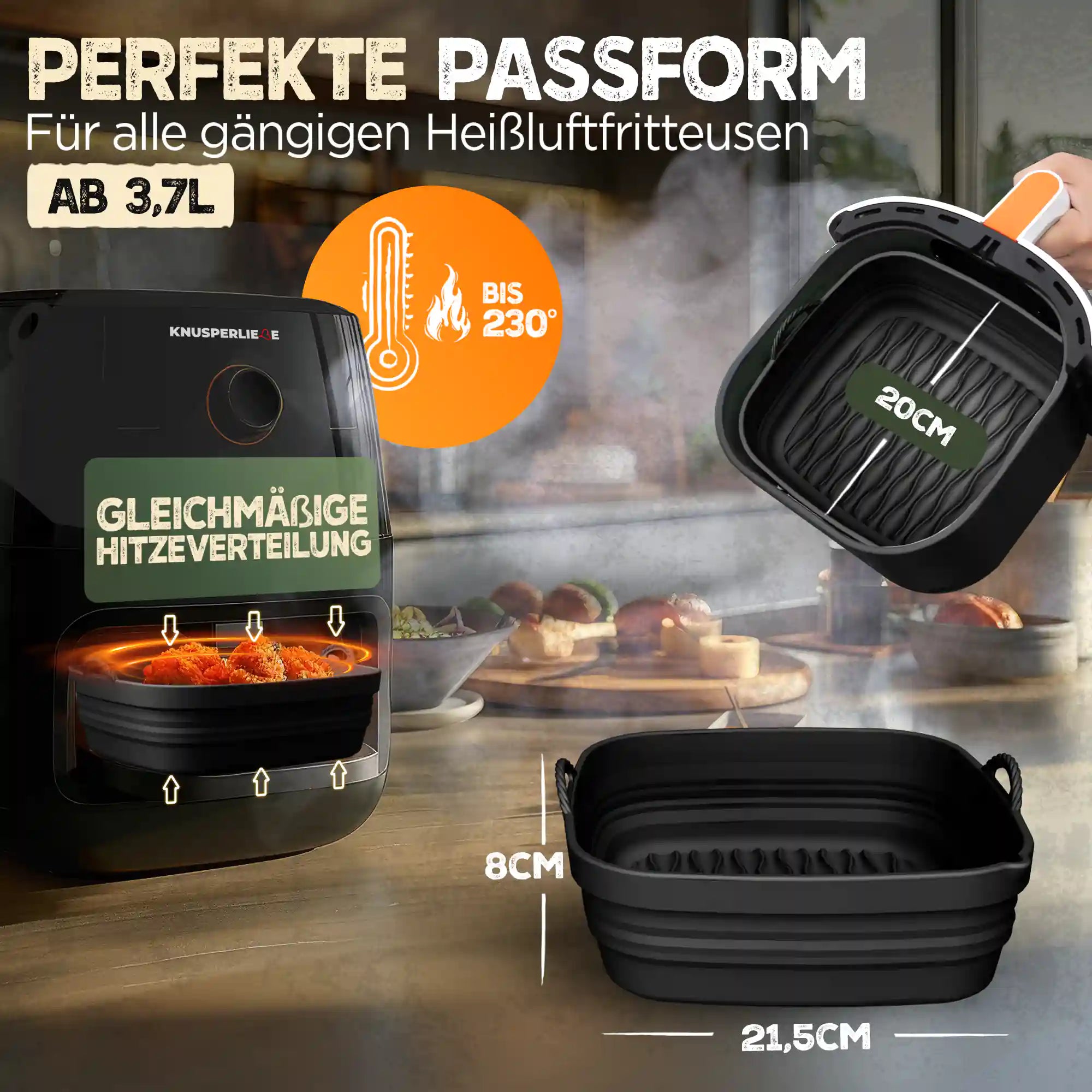 Faltbares Silikonformen Set für eckige Heißluftfritteusen 5-8L