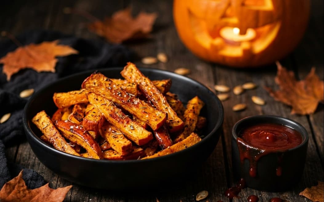 Knusprige Kürbis-Pommes mit Grusel-Dip aus dem Airfryer