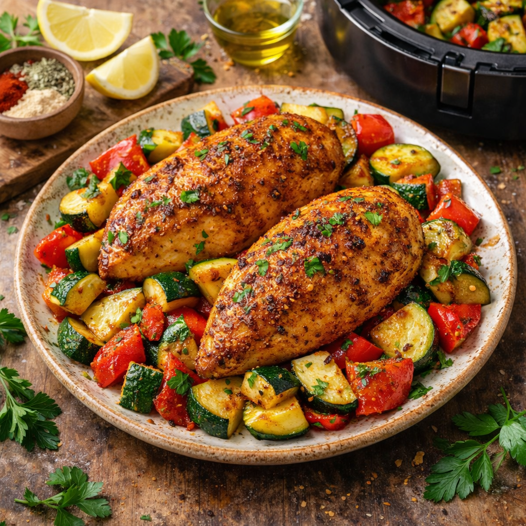 Knusprige Airfryer-Hähnchenbrust mit Paprika in 20 Min