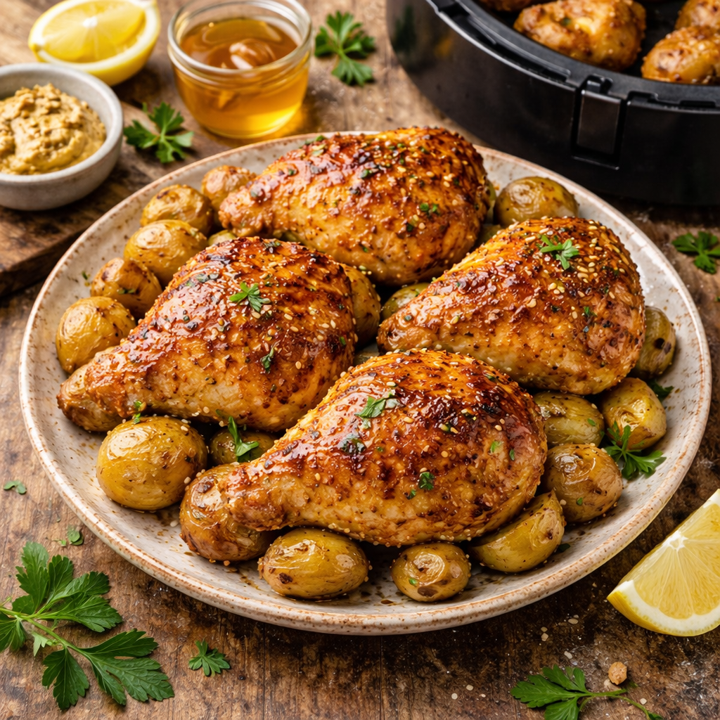 Knusprige Honig-Senf Hähnchenschenkel aus dem Airfryer