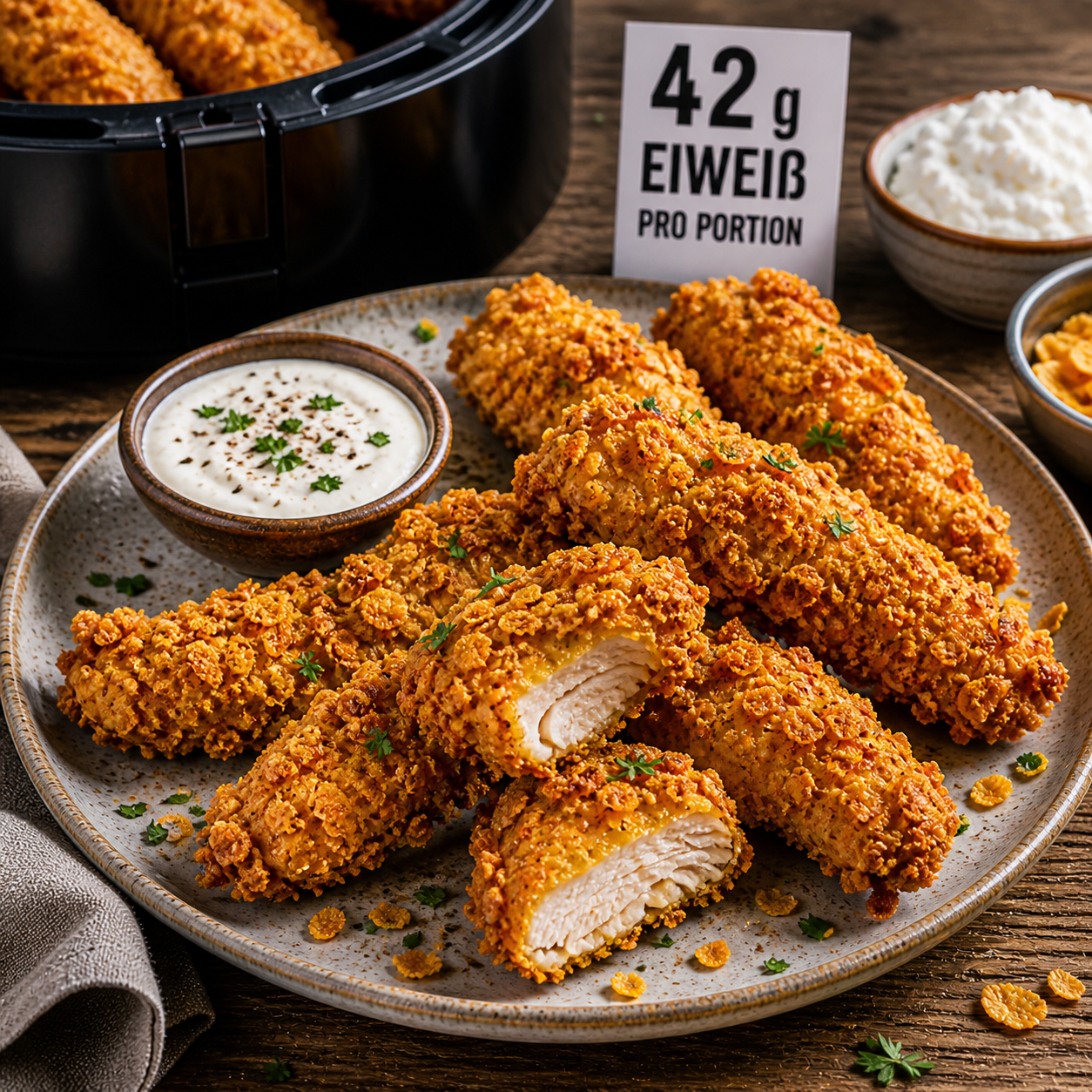 Knusprige High Protein Hähnchen-Tenders aus dem Airfryer