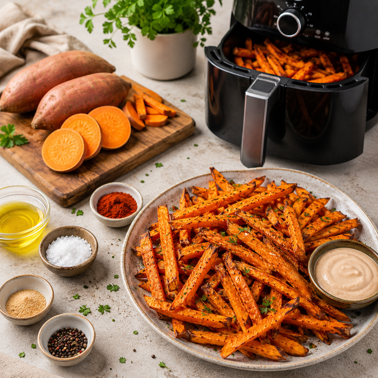 Knusprige Süßkartoffel-Pommes aus dem Airfryer mit nur 5 Zutaten