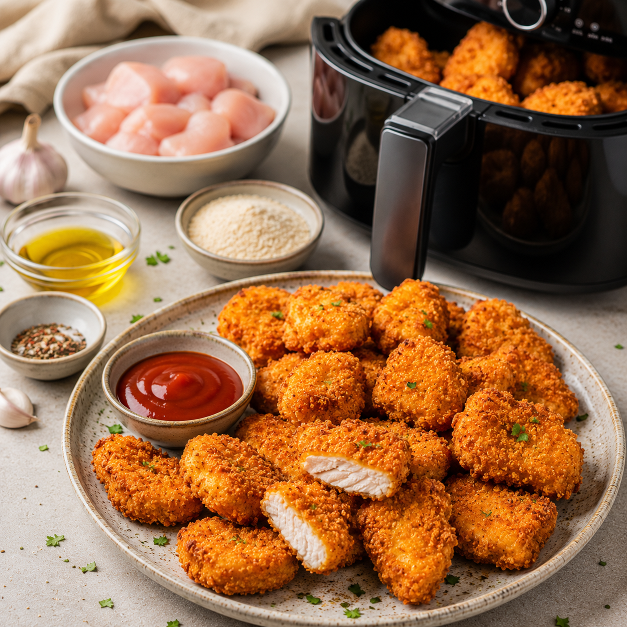 Knusprige Hähnchen-Nuggets aus dem Airfryer in 15 Minuten