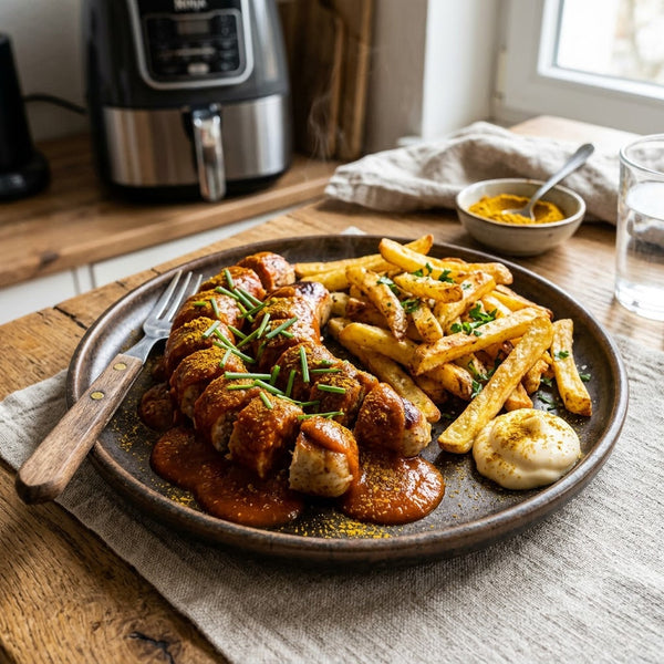 Currywurst mit Pommes aus dem Airfryer – Imbiss-Klassiker