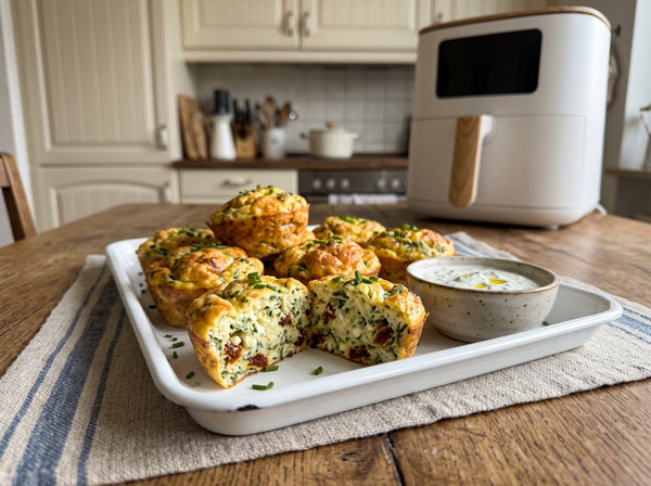 Protein Egg Bites mit Hüttenkäse & Spinat aus dem Airfryer – 32 g Eiweiß