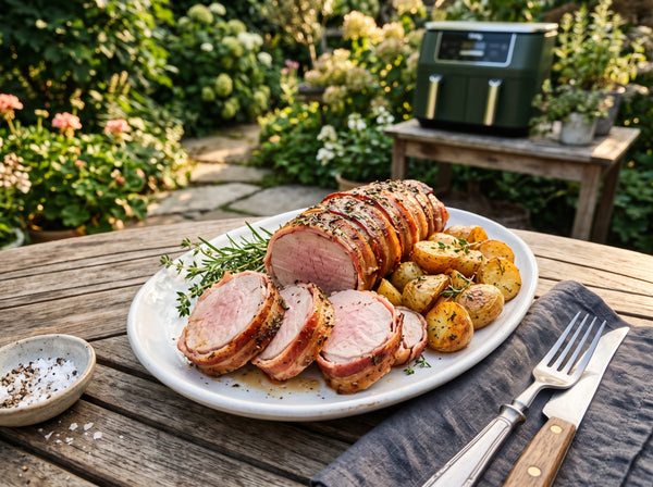 Schweinefilet im Speckmantel mit Kräuterkruste aus dem Airfryer