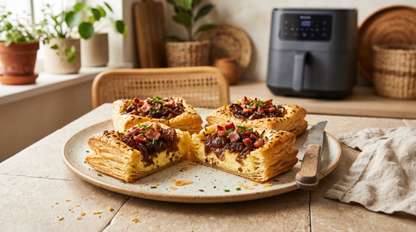 Zwiebelkuchen-Quadrate mit Speck & Kümmel aus dem Airfryer in 25 Min