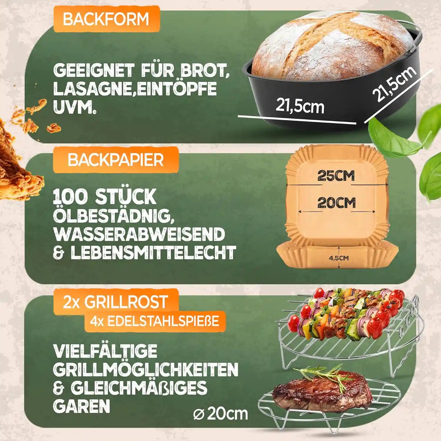 XXL Zubehör-Set Heißluftfritteuse 18-teilig – Silikonform, Backpapier & Muffinform