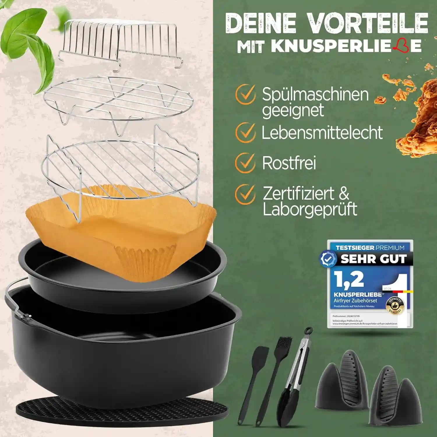 XXL Zubehör-Set Heißluftfritteuse 18-teilig – Silikonform, Backpapier & Muffinform