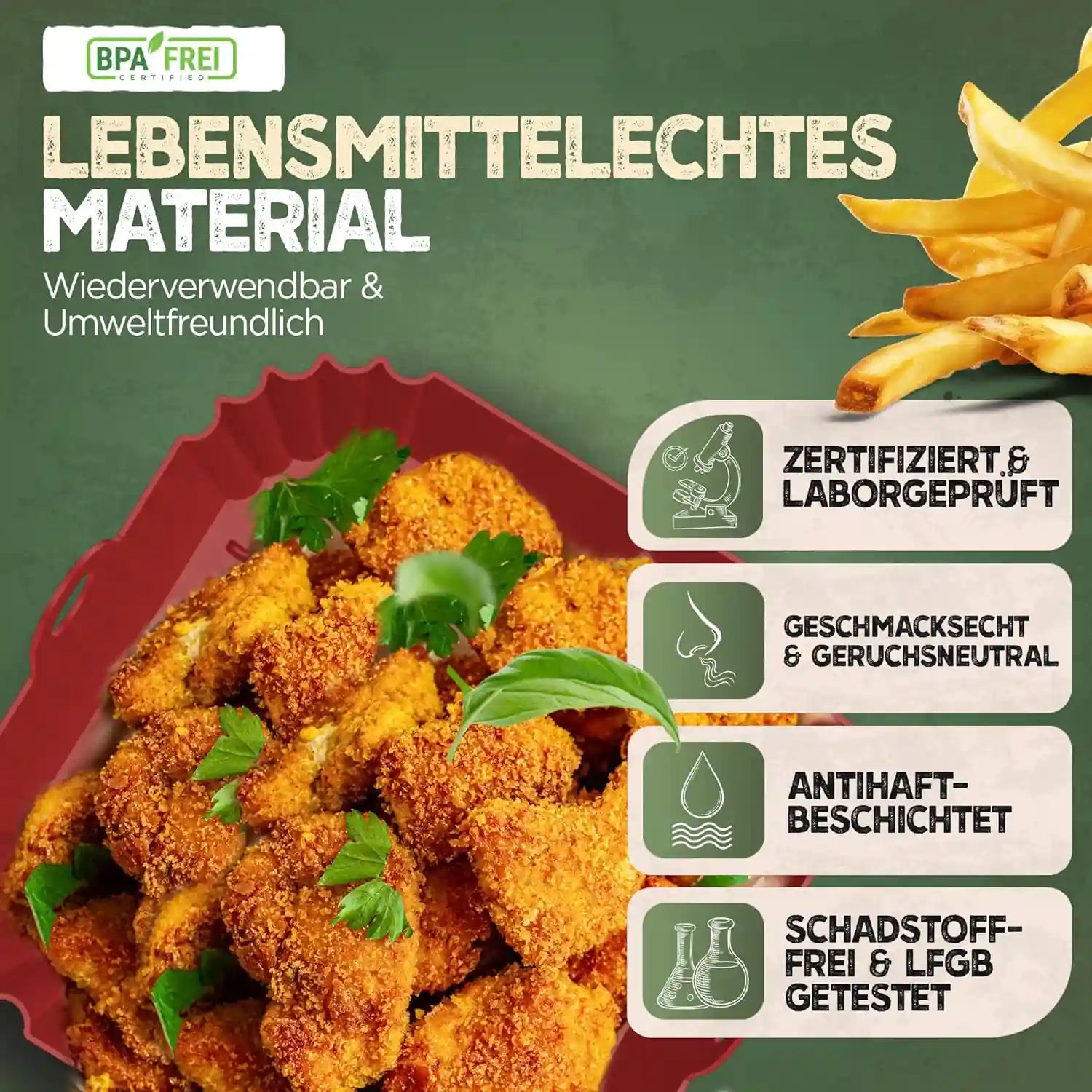 3er Set Silikonformen für Heißluftfritteuse & Airfryer – BPA-frei