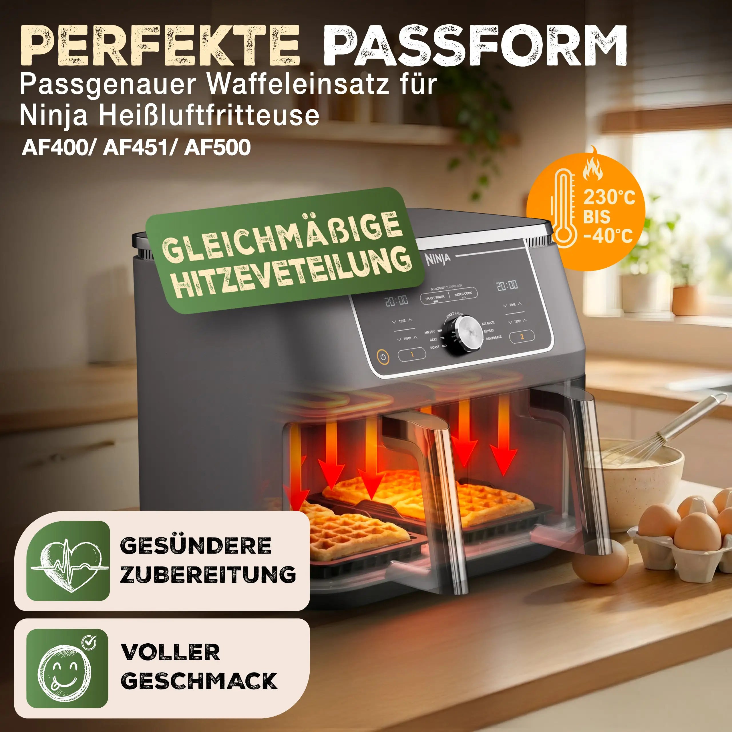 Waffeleinsatz für alle Heißluftfritteusen aus BPA-Freiem Silikon