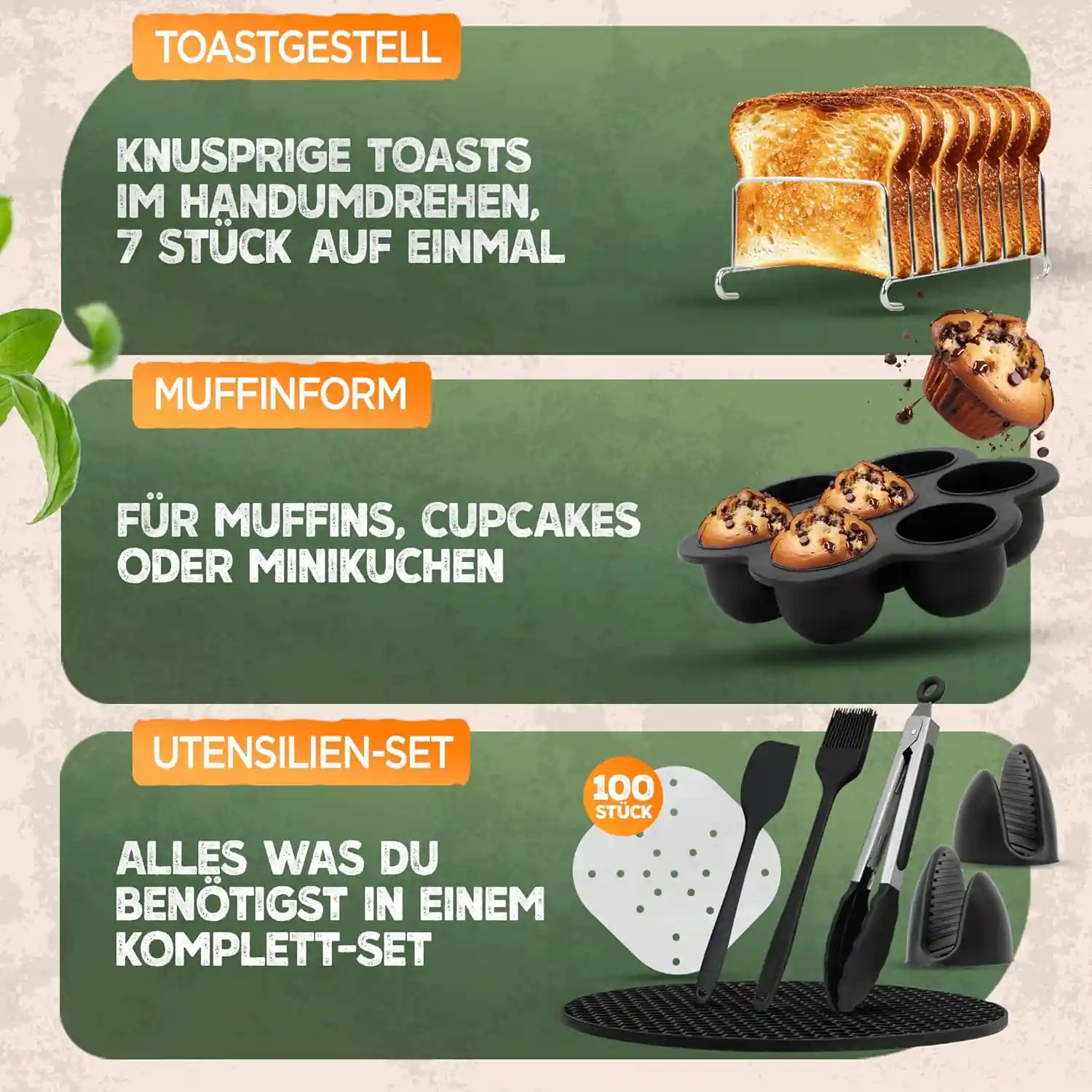 XXL Zubehör-Set Heißluftfritteuse 18-teilig – Silikonform, Backpapier & Muffinform