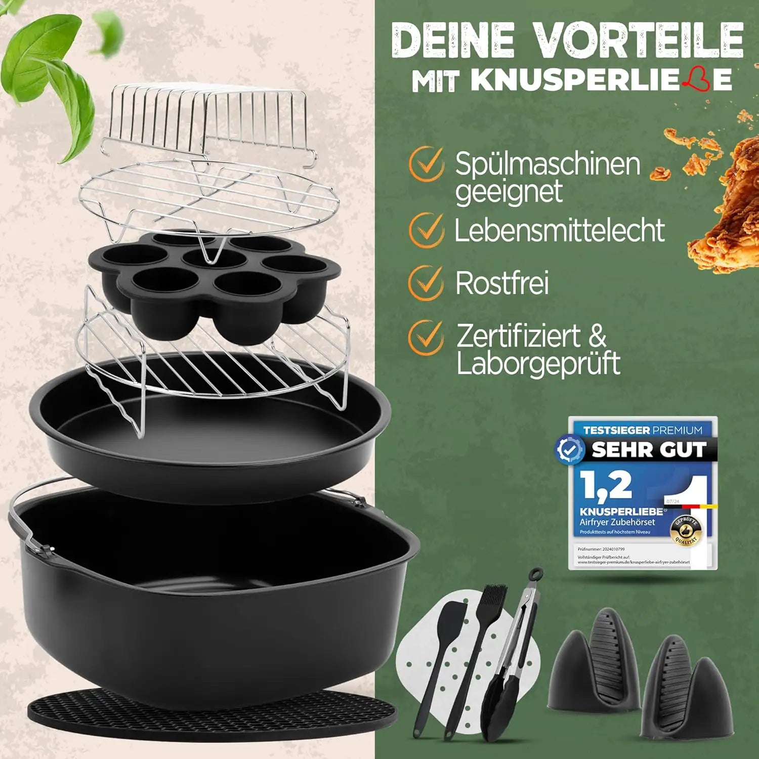 XXL Zubehör-Set Heißluftfritteuse 18-teilig – Silikonform, Backpapier & Muffinform
