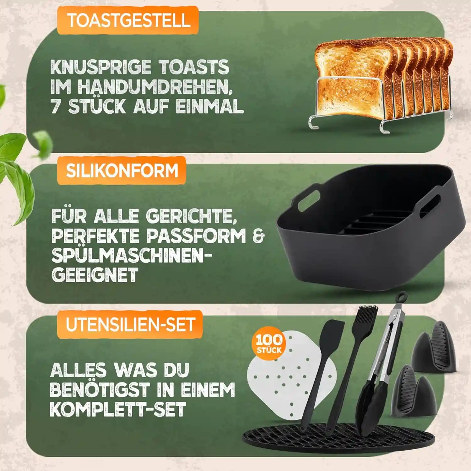 XXL Zubehör-Set Heißluftfritteuse 18-teilig – Silikonform, Backpapier & Muffinform