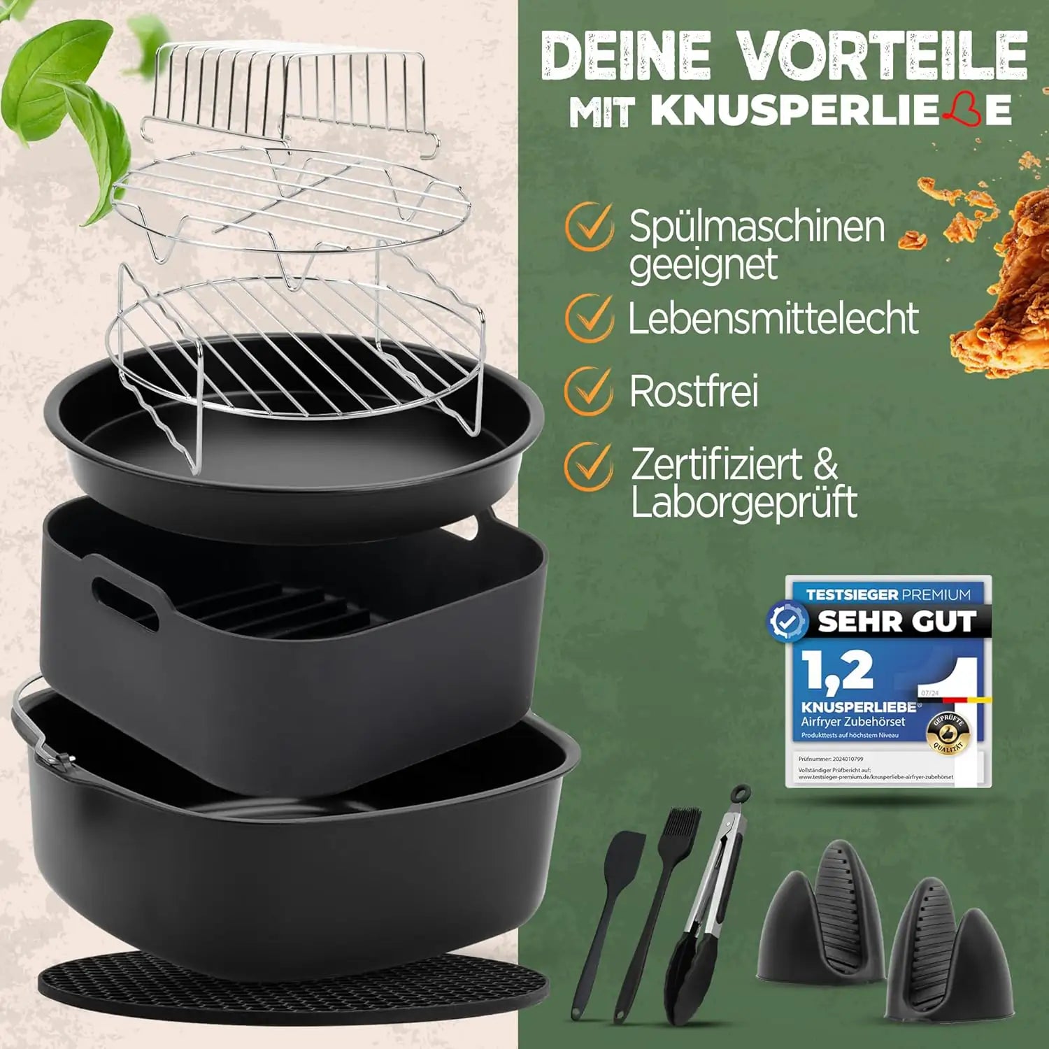 XXL Zubehör-Set Heißluftfritteuse 18-teilig – Silikonform, Backpapier & Muffinform