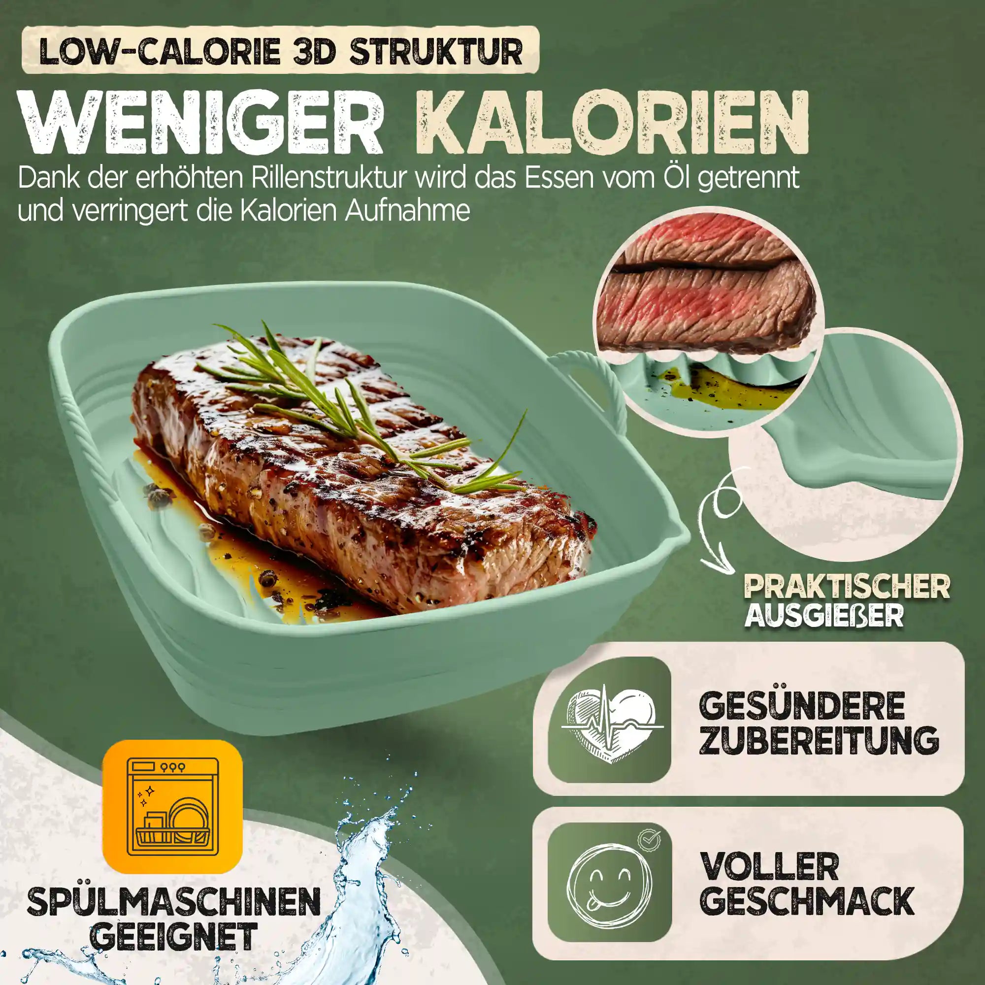 Faltbares Silikonformen Set für eckige Heißluftfritteusen 5-8L