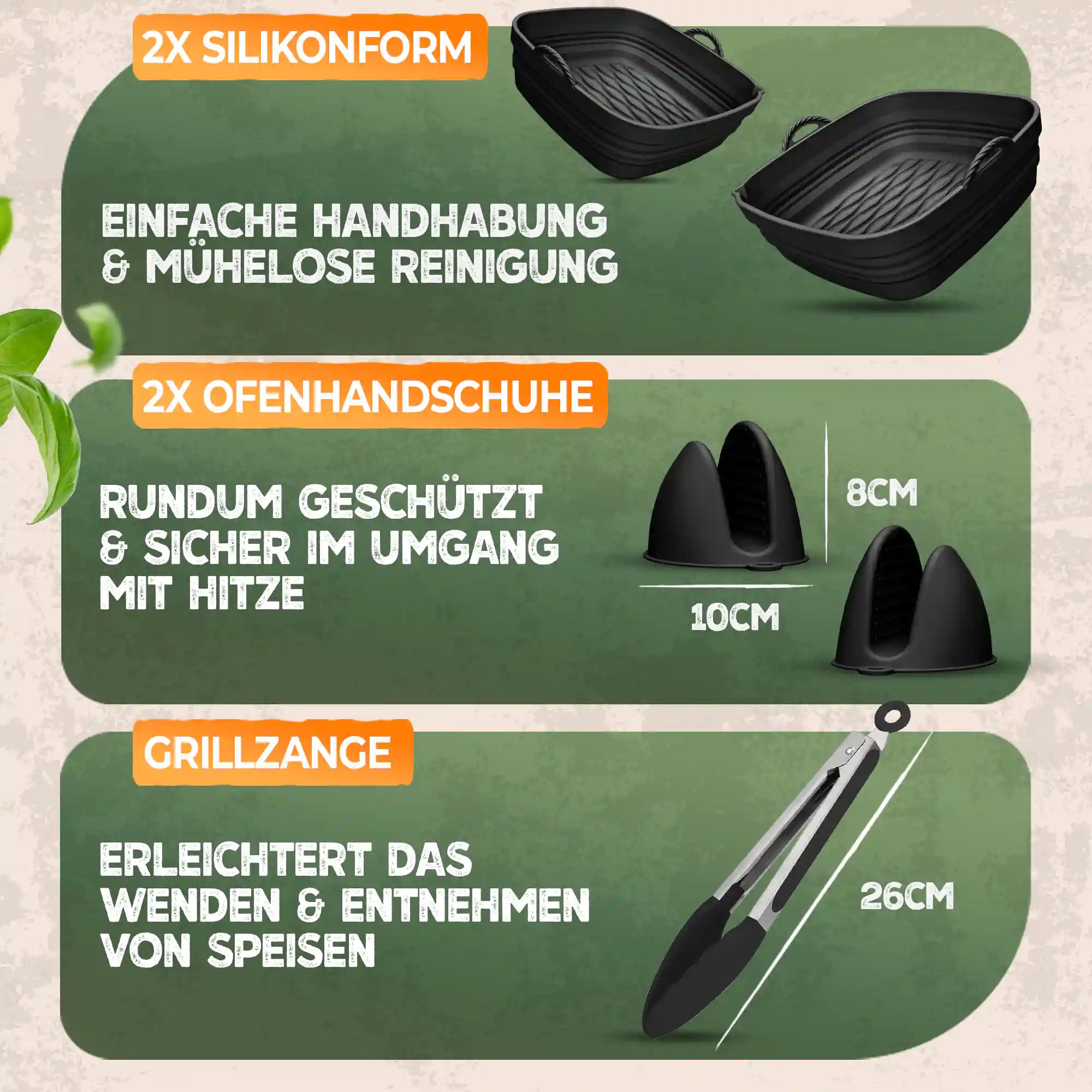 Faltbares Silikonformen Set für eckige Heißluftfritteusen 5-8L