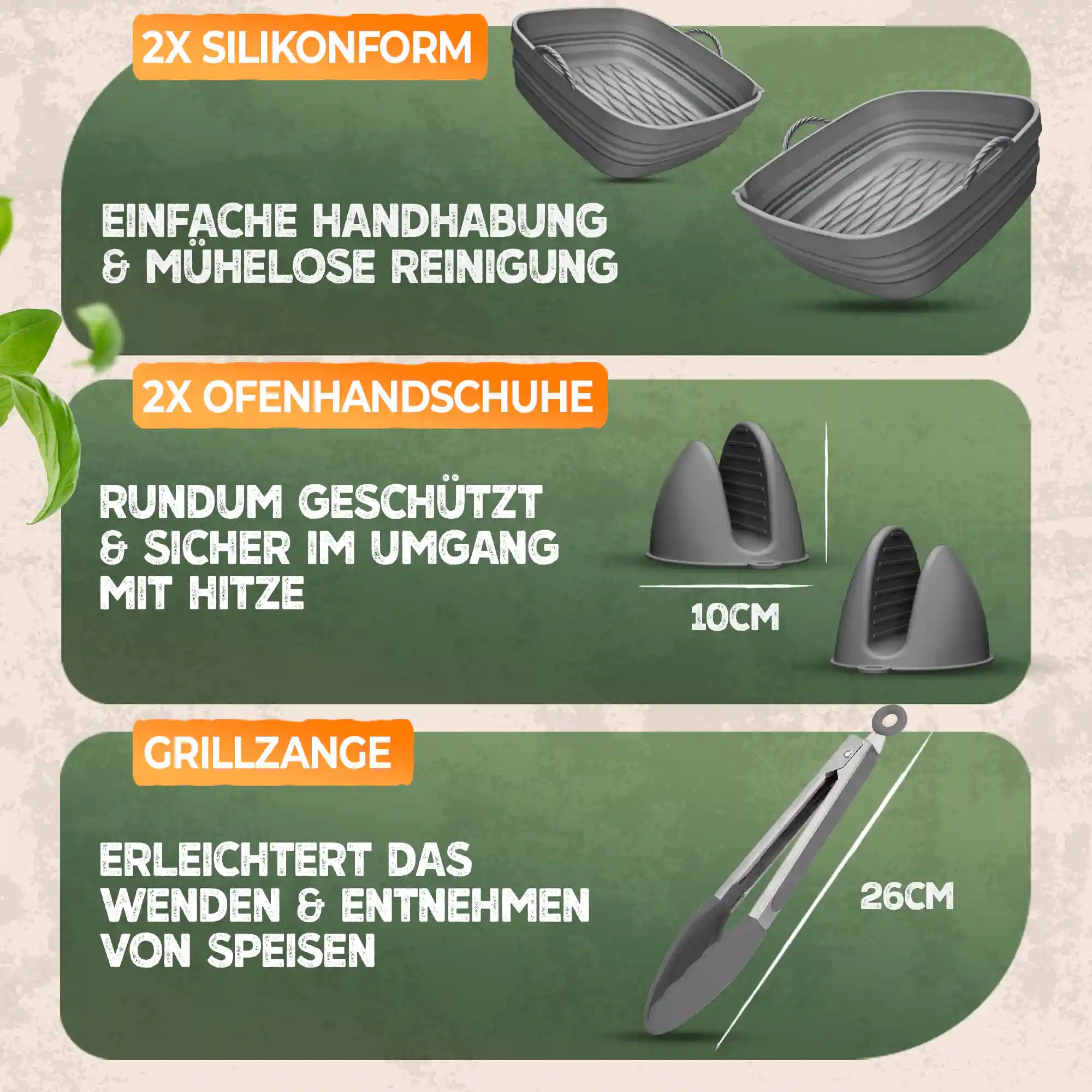 Faltbares Silikonformen Set für eckige Heißluftfritteusen 5-8L