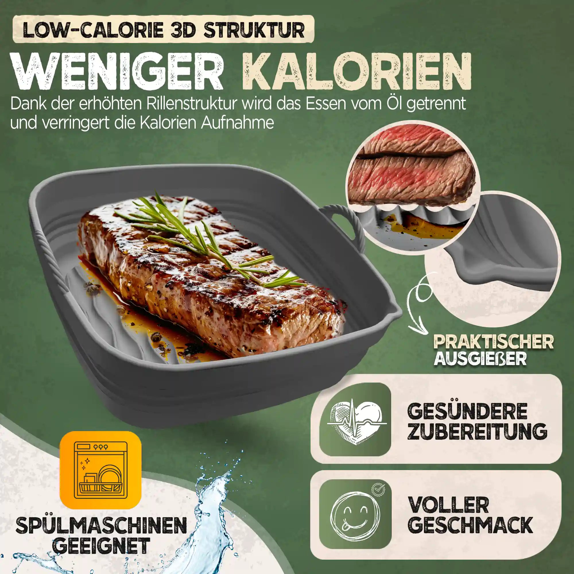 Faltbares Silikonformen Set für eckige Heißluftfritteusen 5-8L