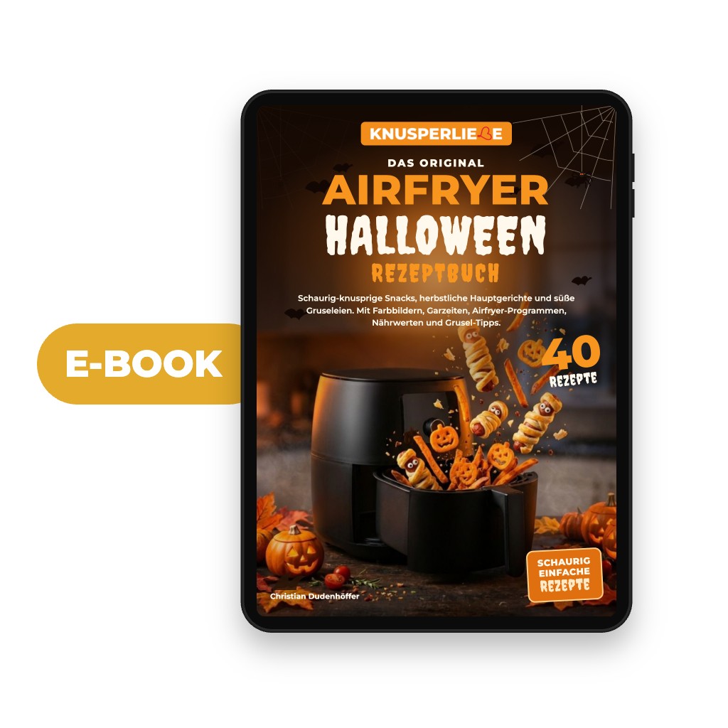 KNUSPERLIEBE Airfryer Halloween Rezeptbuch E-Book auf Tablet