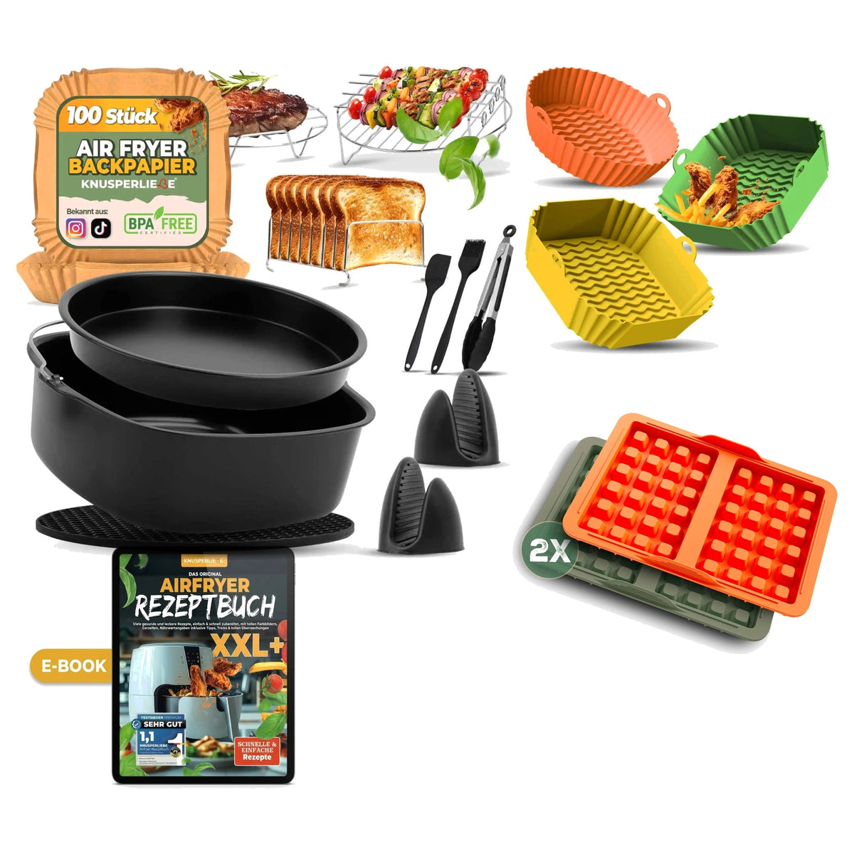 XXL Komplett-Set für eckige Airfryer in Spring Collection und Knusperliebe Mix