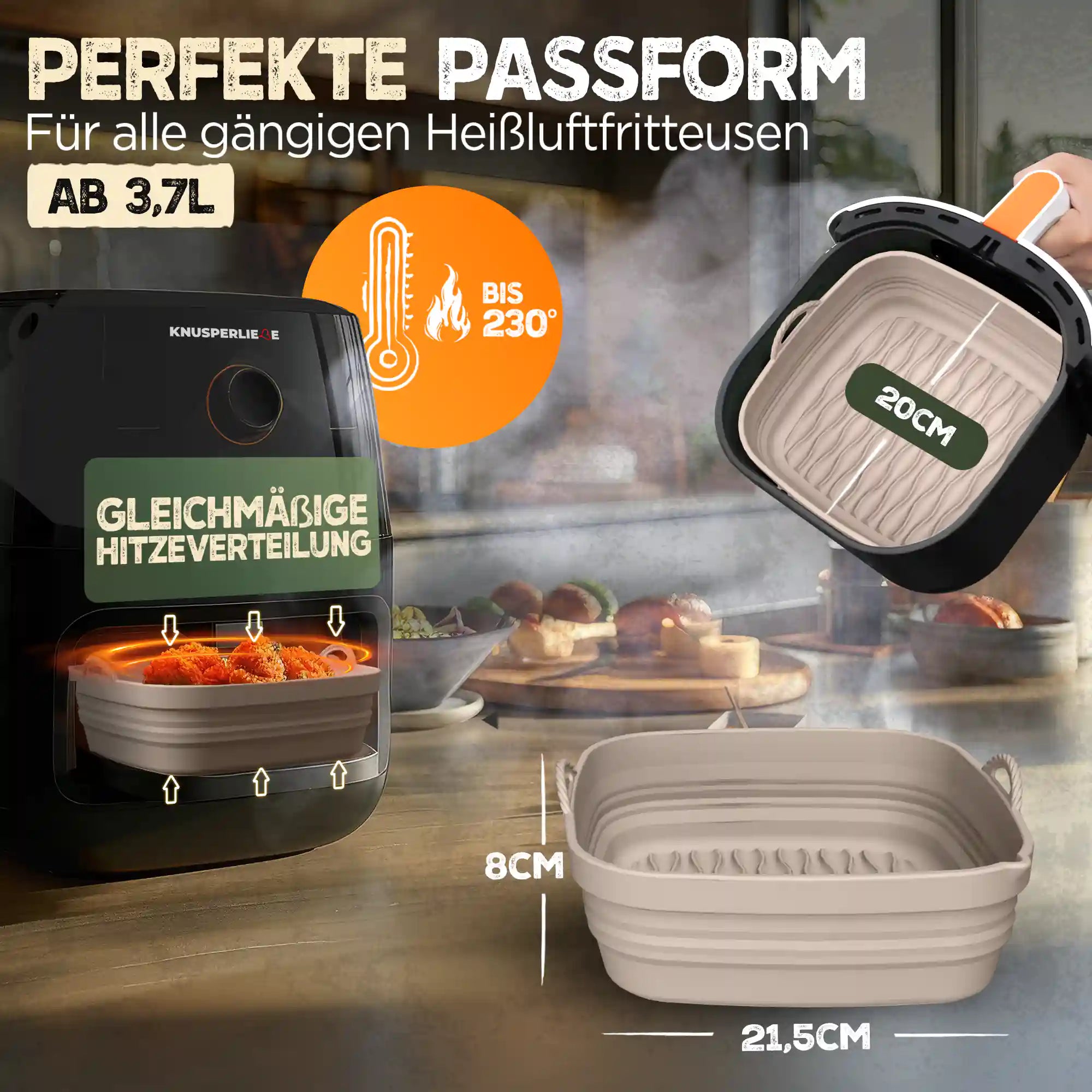 Faltbares Silikonformen Set für eckige Heißluftfritteusen 5-8L