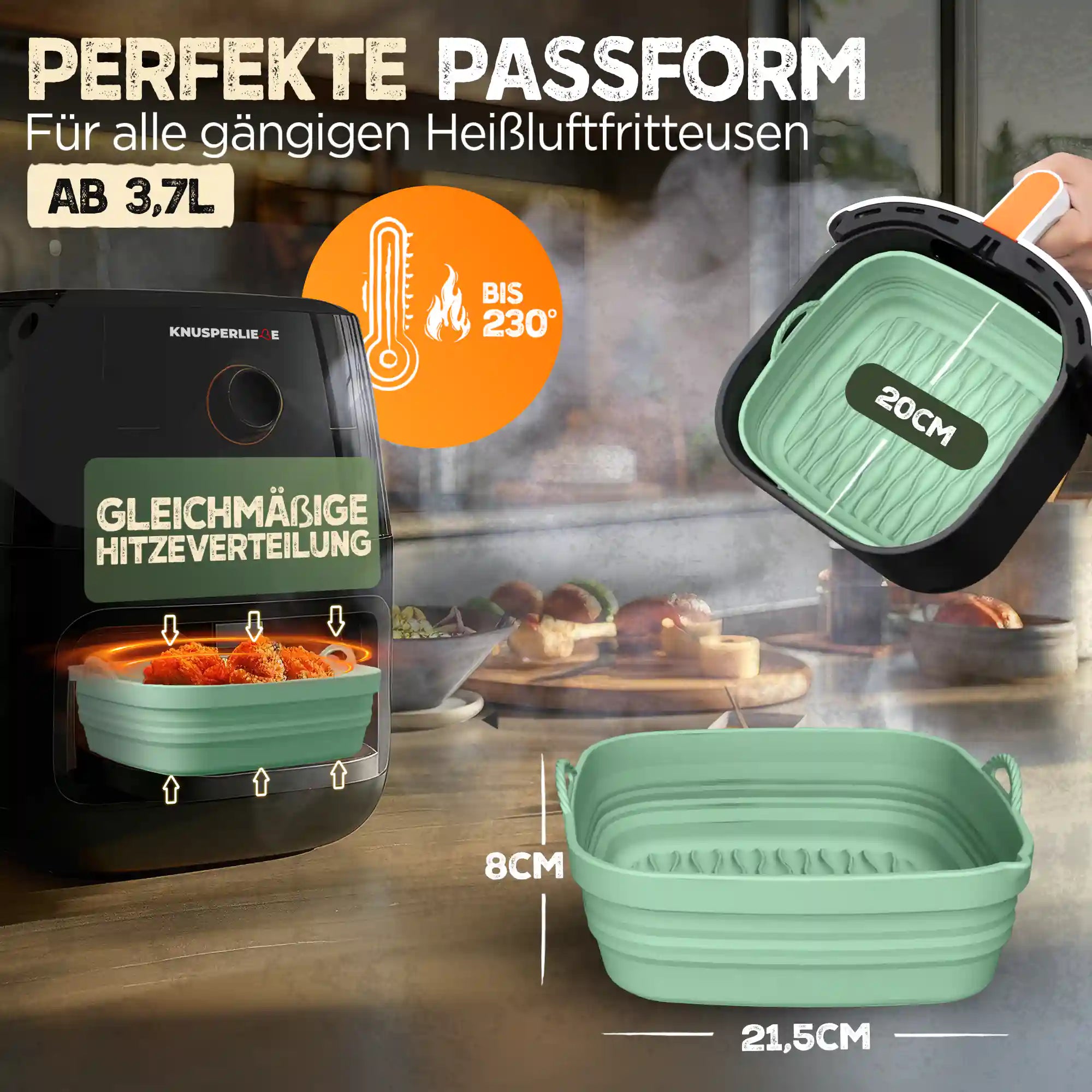 Faltbares Silikonformen Set für eckige Heißluftfritteusen 5-8L